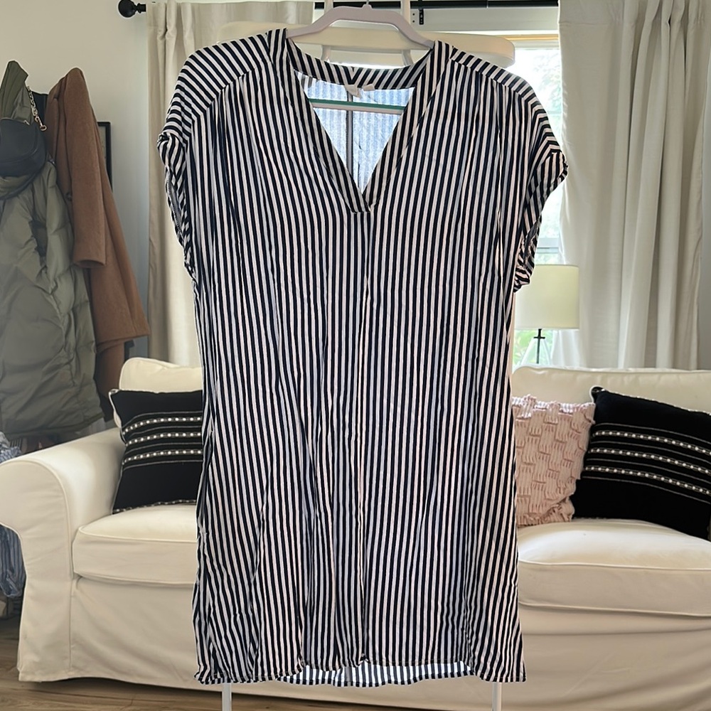 GAP Factory Striped V-Neck Dress in Blue and White